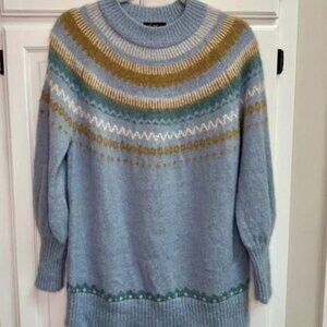 J. Crew Fair Isle Yoke Puff-Sleeve Sweater Oversized Alpaca Size Small